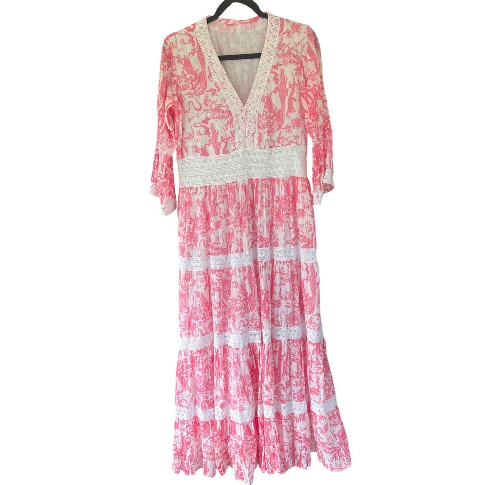 Just Darviny Aziza Long Dress Bayou Hibiscus Sz M - Picture 2 of 7